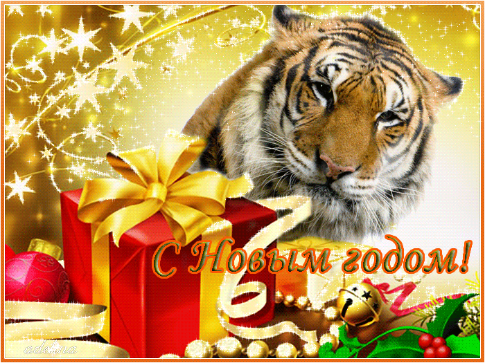 Открытка с тигром на Новый год